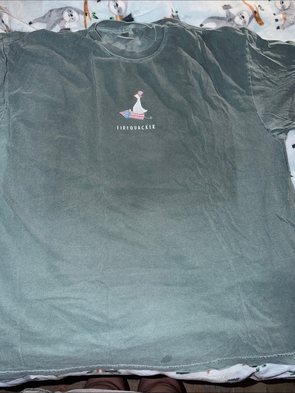Comfort Colors Olive Green Short Sleeve Tee with Patriotic Duck Graphic
